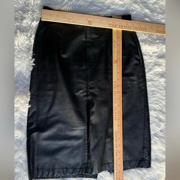 Vintage 80s Brass Plum Nordstrom Black Leather Pencil Skirt | Knee Length | M - Picture 7 of 11